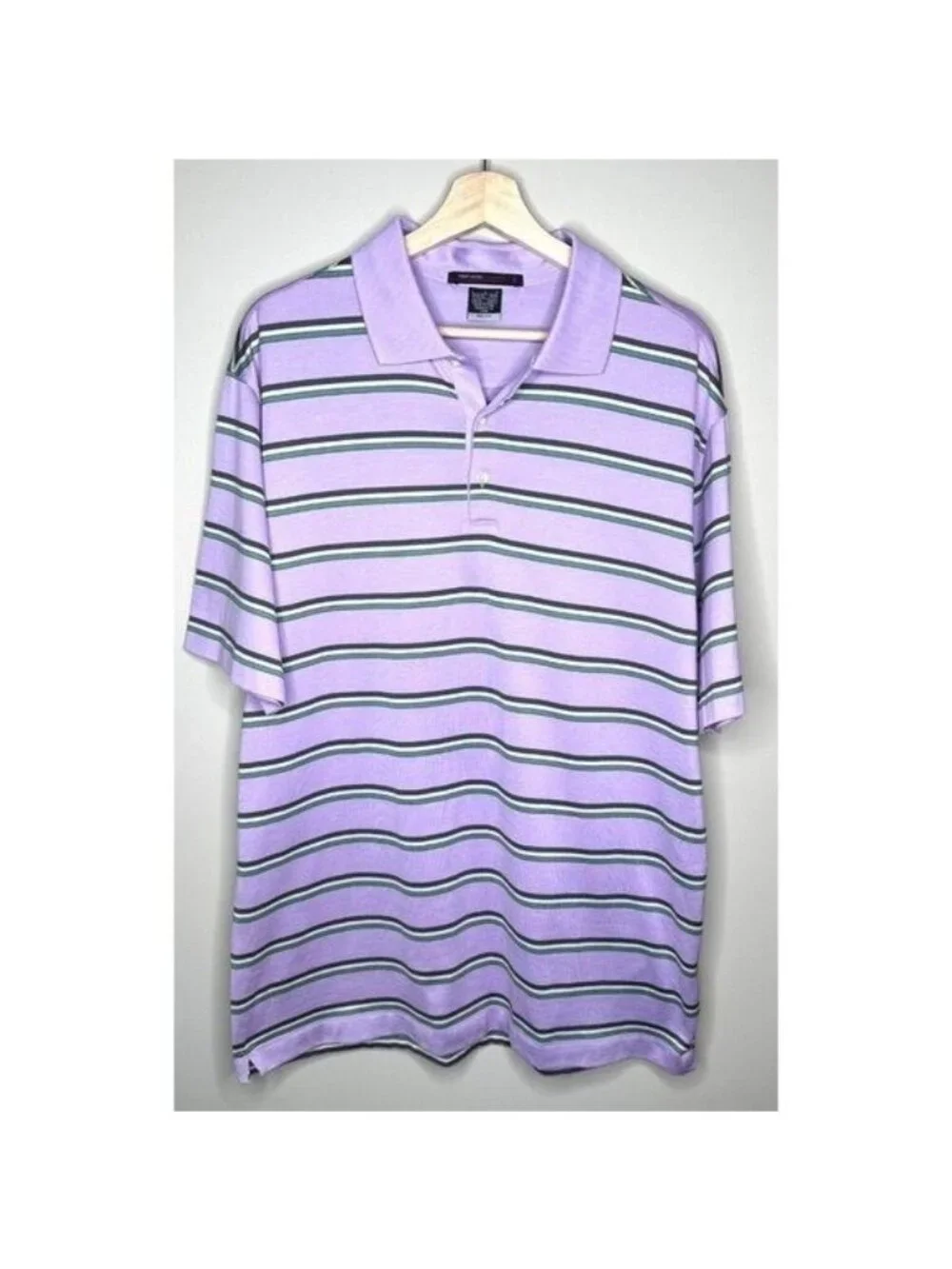Nike Golf Tiger Woods Collection Polo Mens L Purple Striped Dri-FIT Shirt